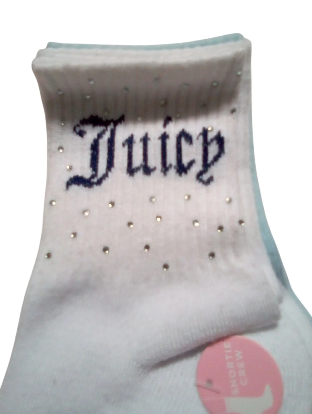 Juicy Couture Shortie Crew Socks 5 Pair Pack 1 Rhinestones 4 Solid White Blue